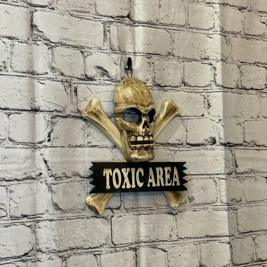 Skull & Crossbones Toxic Area Pirate Sign Door Plaque 20cm x 20cm Handmade