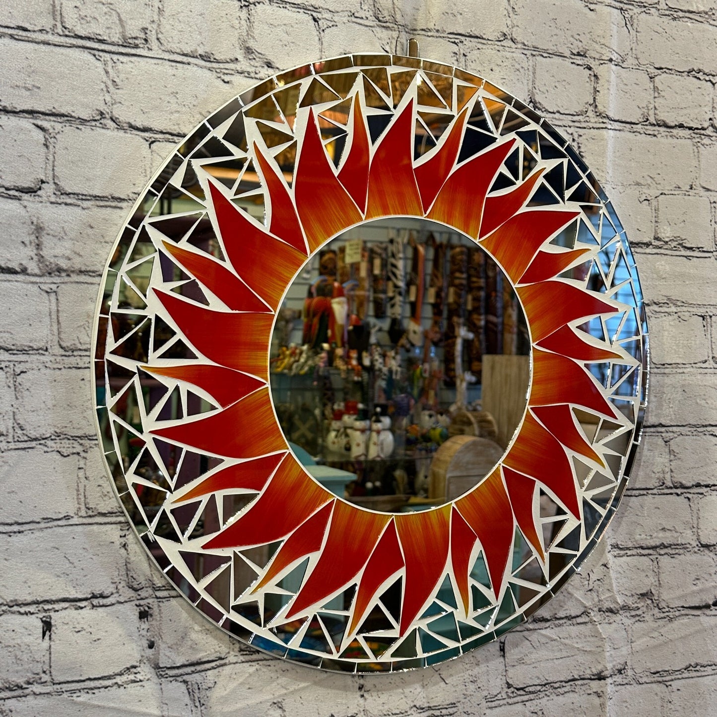 Red Flame Sun Mosaic Tile Wall Mirror 50cm x 50cm 20 Inches Handmade New