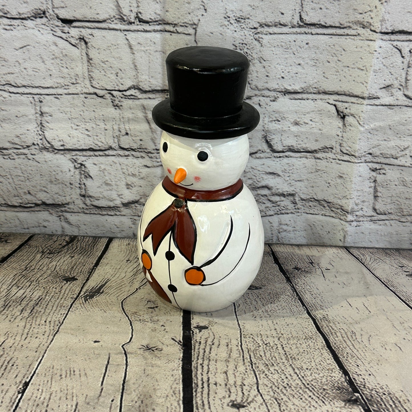 20cm x 10cm Black Top Hat Snowman Handcrafted Wood Xmas Christmas Ornament