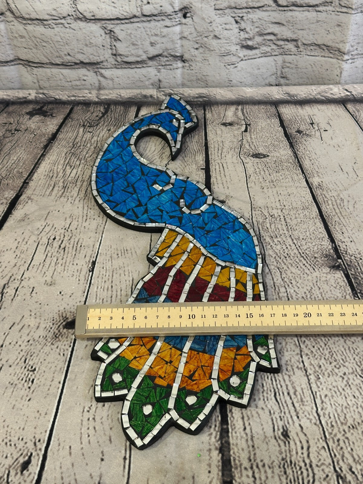 Rainbow Light Blue Peacock Mosaic Tile Wall Mirror 45cm x 20cm Handmade New