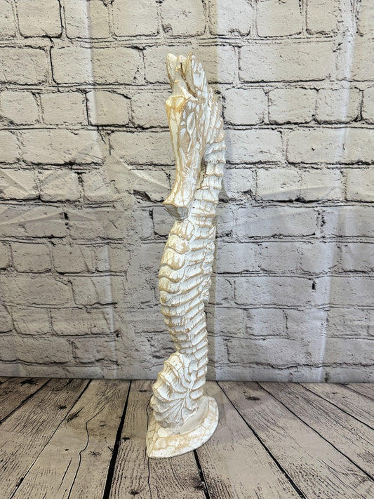 50cm White Plain Wooden Shabby Seahorse Statue Ornament Fair Trade Handcarved