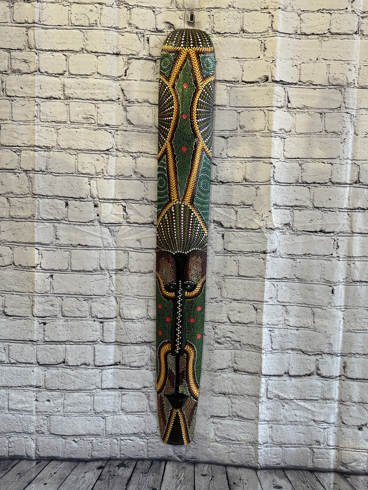Mask 100cm Carved Wooden Dot Painted Ethnic Tribal Tiki Wall Art Handmade No 2