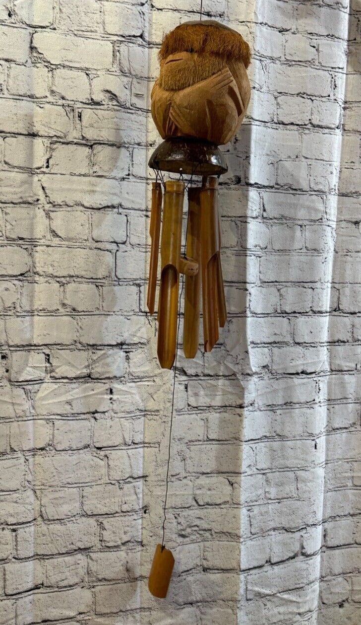 Monkey With Chimes Bamboo Windchime 20cm Garden Gift Summer Handmade Chimes