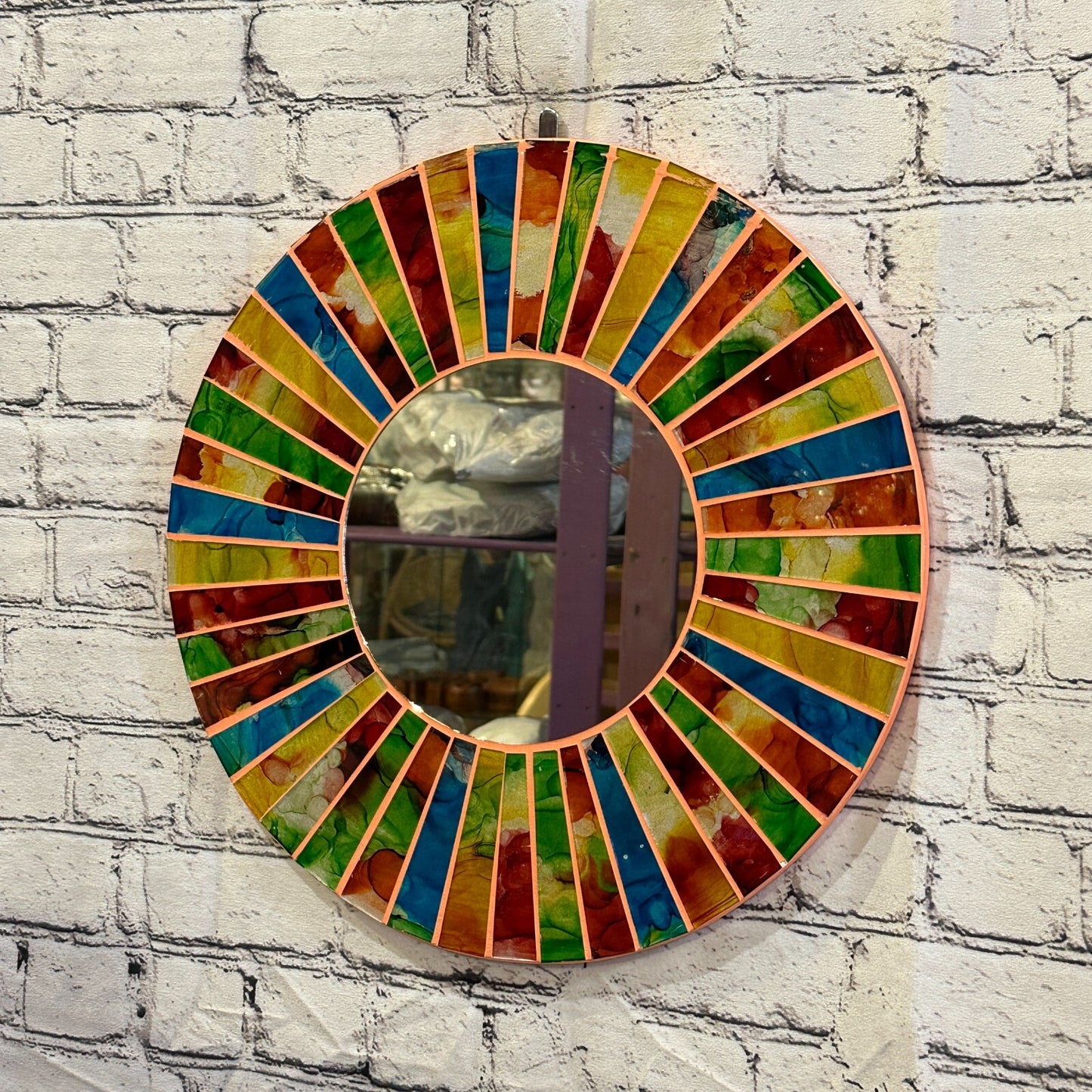 Rainbow Terracotta Line Mosaic Tile Wall Mirror 40cm x 40cm 16 Inches Handmade