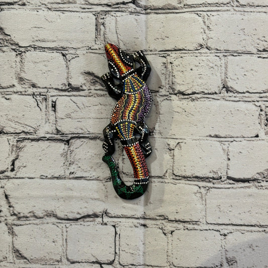 20cm Gecko Carved Wooden Dot Painted Ethnic Tribal Tiki Wall Handmade No 5