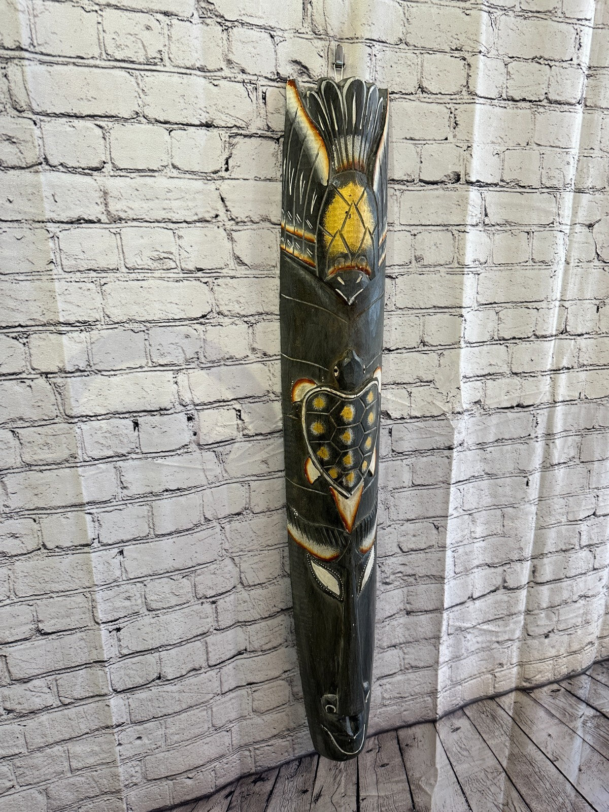 100cm Dark Grey Turtle Hand Carved Fair Trade Wooden Animal Wall Art Hang Mask