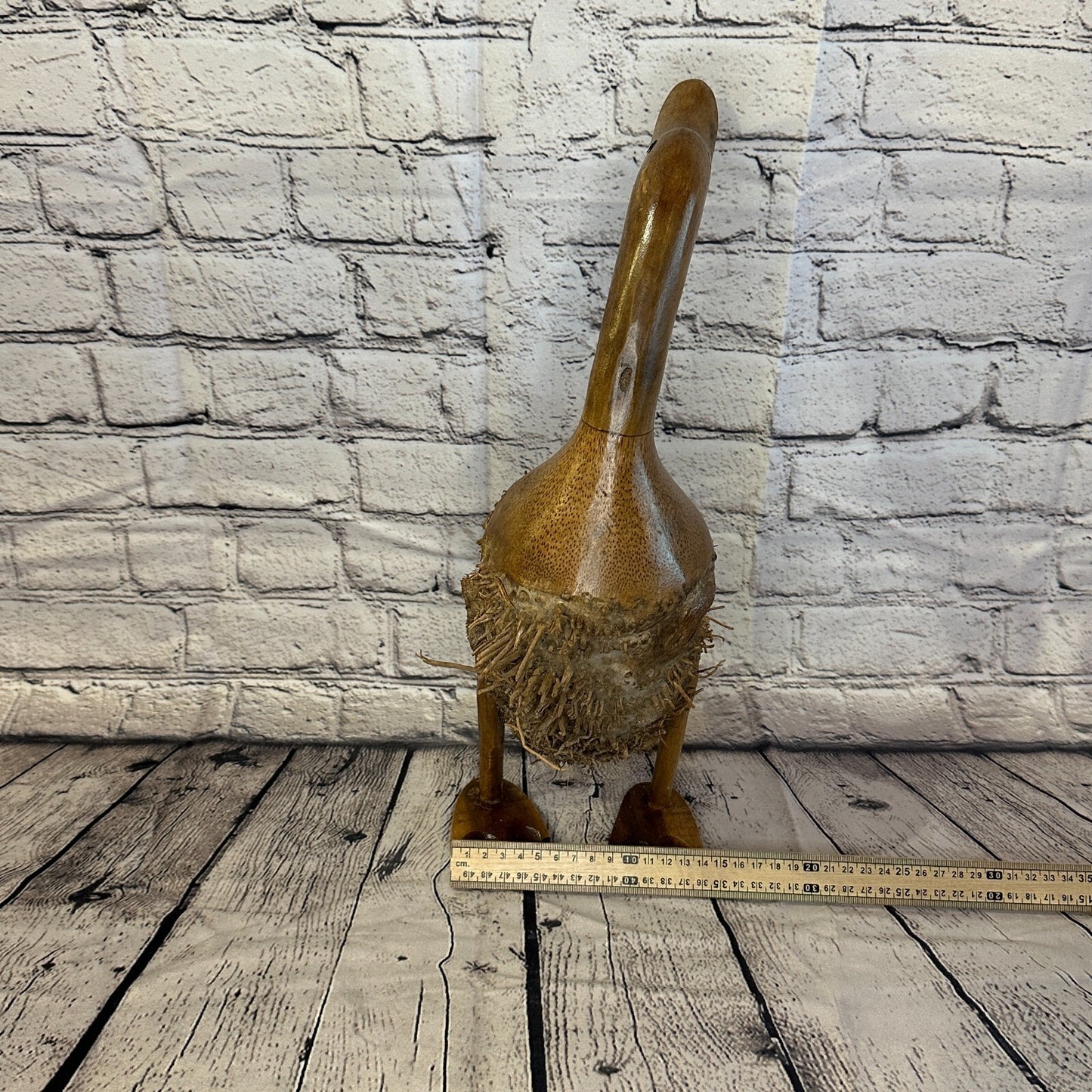 Looking Back 45cm Tall Wooden Hairy Duckling Baby Duck Bamboo Root Fairtrade