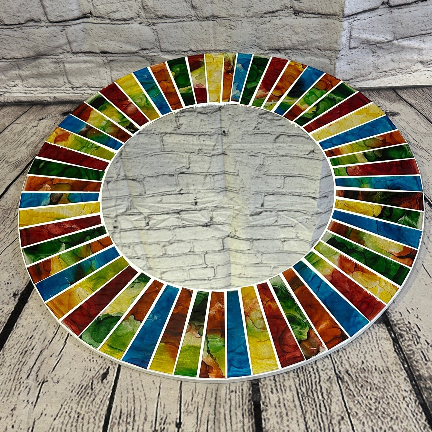 Rainbow White Line Mosaic Tile Wall Mirror 50cm x 50cm 20 Inches Handmade New