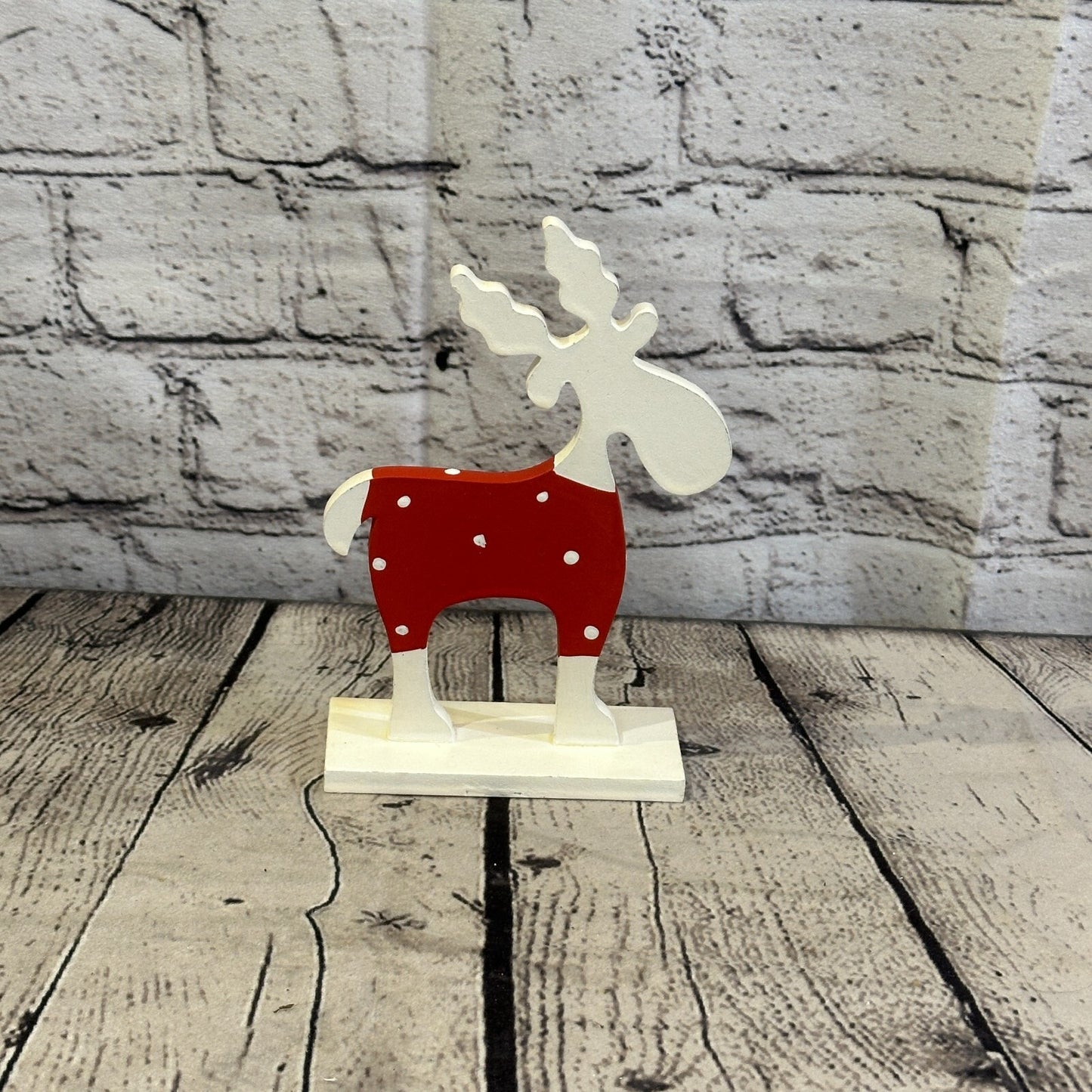 18cm x 10cm Red Handcrafted Wood Reindeer Xmas Christmas Ornament Antlers