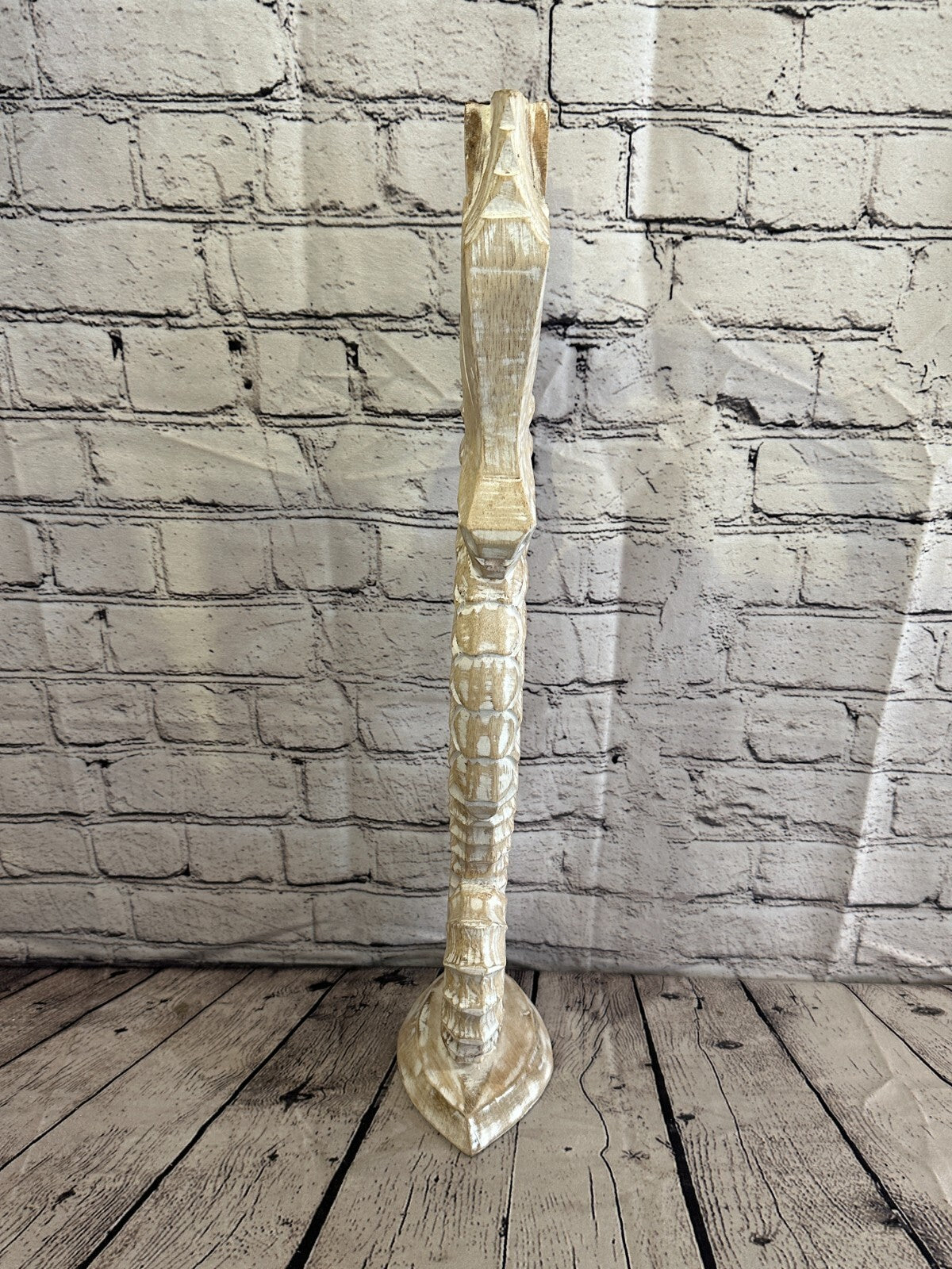 60cm White Plain Wooden Shabby Seahorse Statue Ornament Fair Trade Handcarved