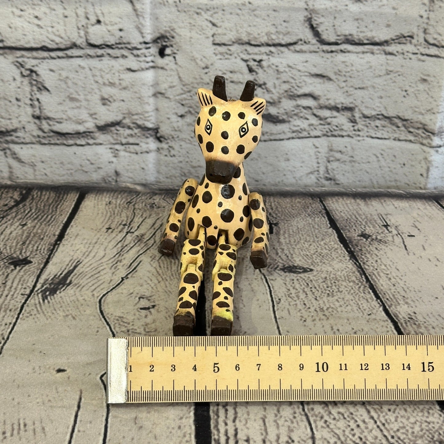 10cm Giraffe Sitting Animal, Wooden Shelf Ornament Handmade and Fairtrade