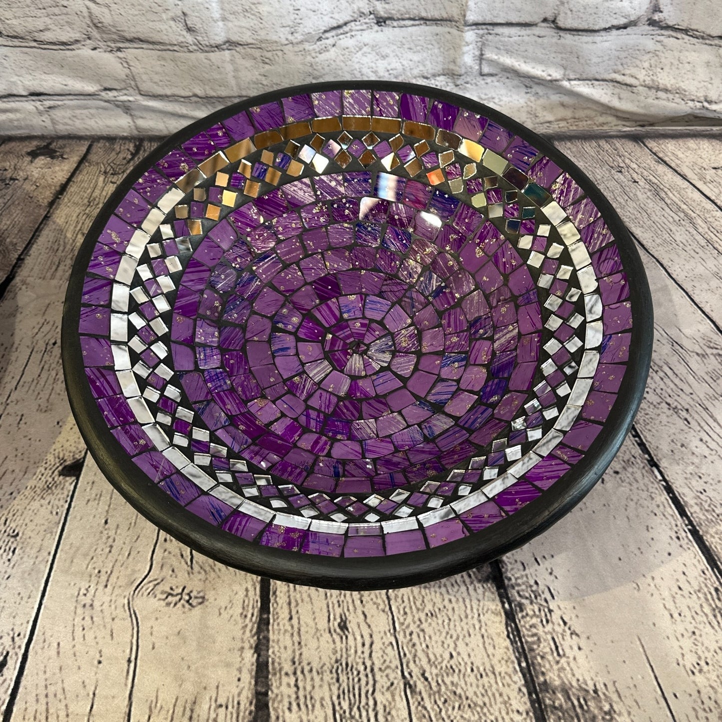 35cm Purple Round Mosaic Handmade Ceramic Glass Tile Bowl Fruit