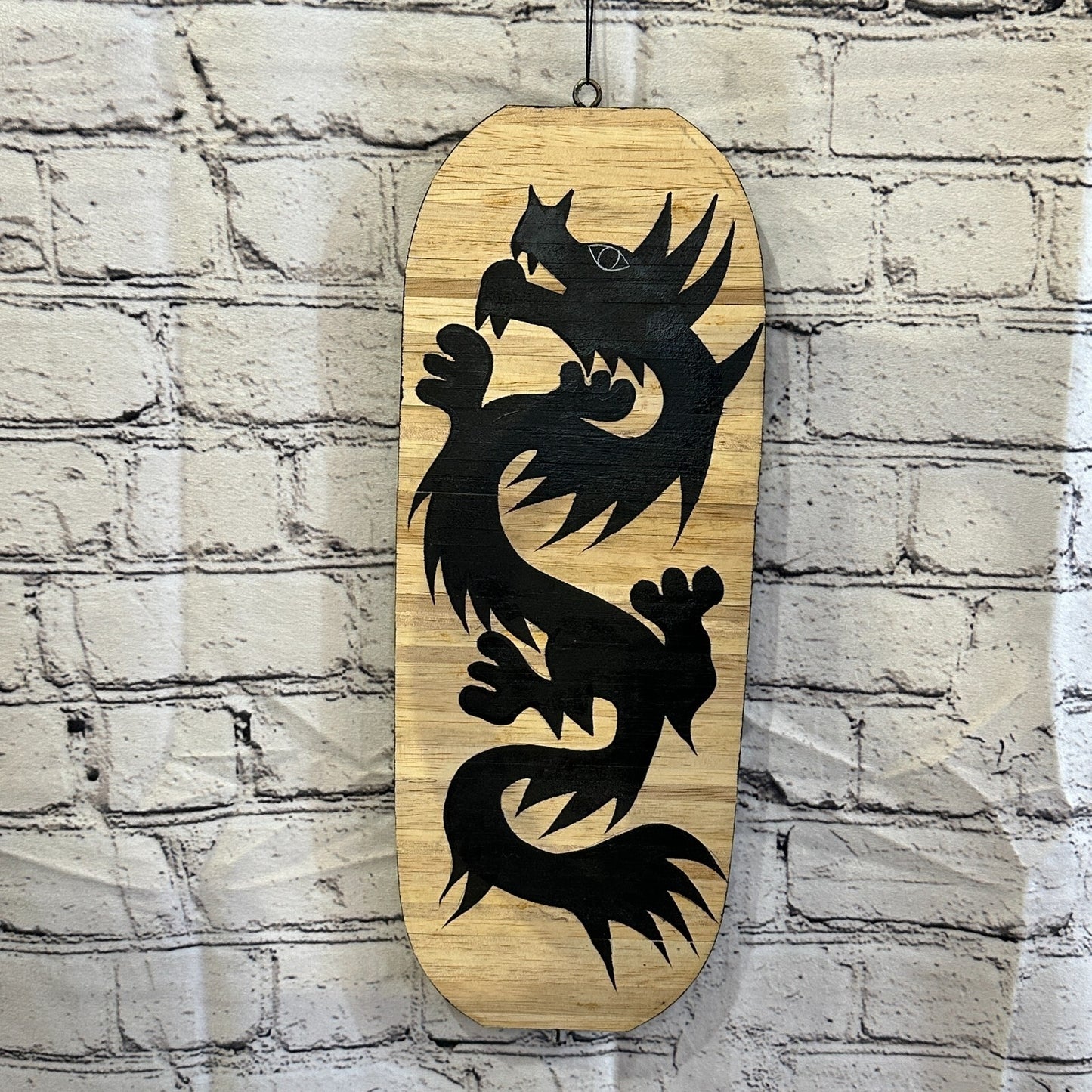 40cm Black Dragon Pattern Wind Spinner Wooden Spiral Mobile Garden Ornament