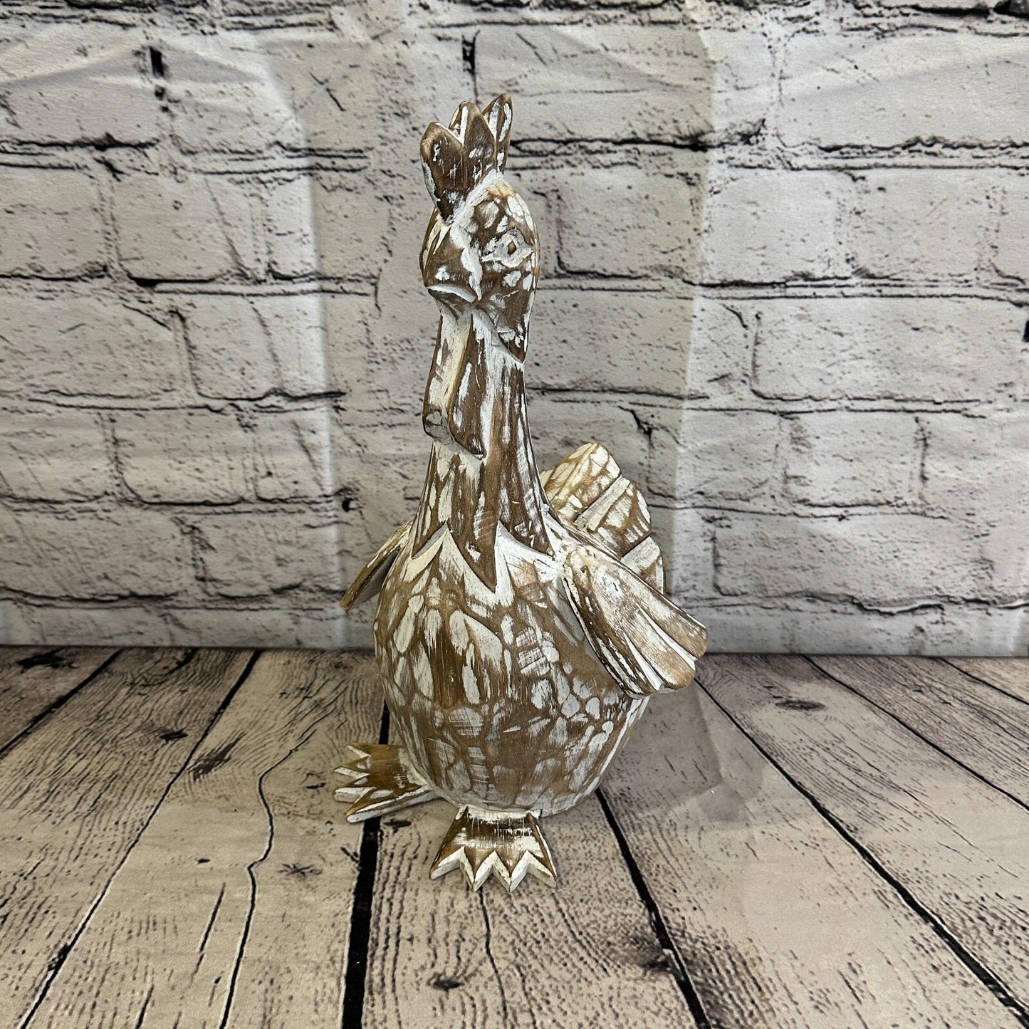 30cm x 15cm Brown Shabby Wooden Rooster Cockerel Retro Collectable Hand Carved