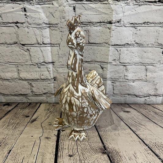 30cm x 15cm Brown Shabby Wooden Rooster Cockerel Retro Collectable Hand Carved