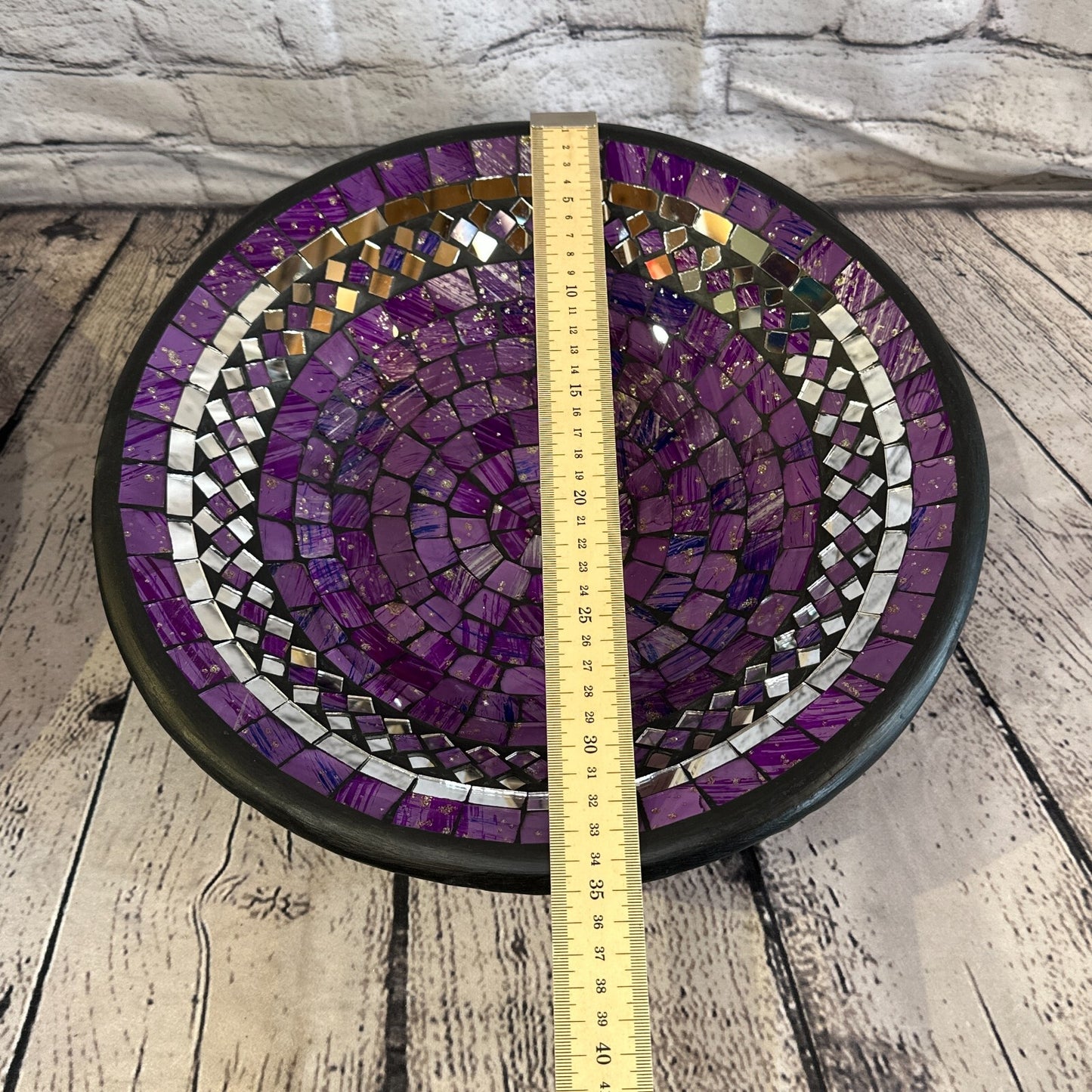 35cm Purple Round Mosaic Handmade Ceramic Glass Tile Bowl Fruit