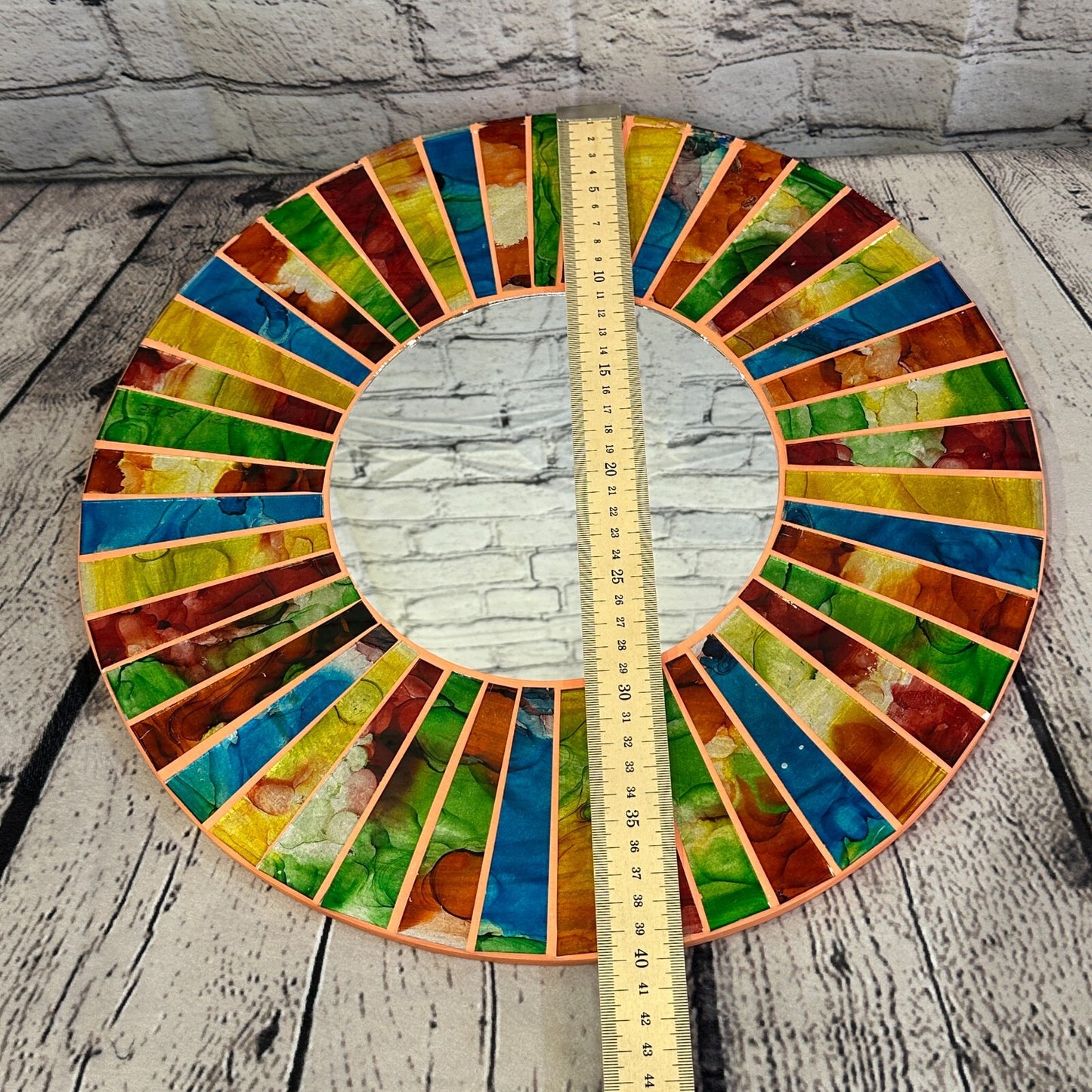Rainbow Terracotta Line Mosaic Tile Wall Mirror 40cm x 40cm 16 Inches Handmade