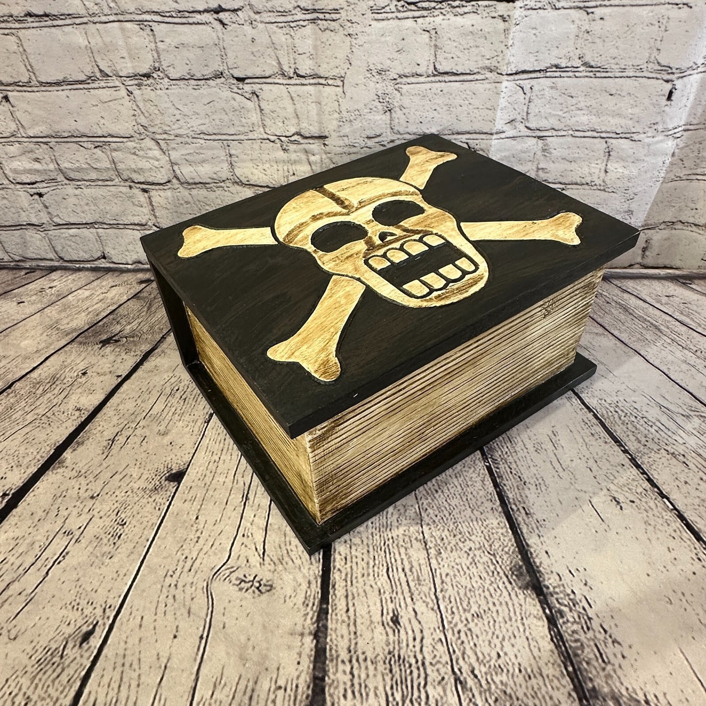 30cm x 22cm Book Wooden Gothic Skeleton Skull Coffin Jewellery Trinket Box