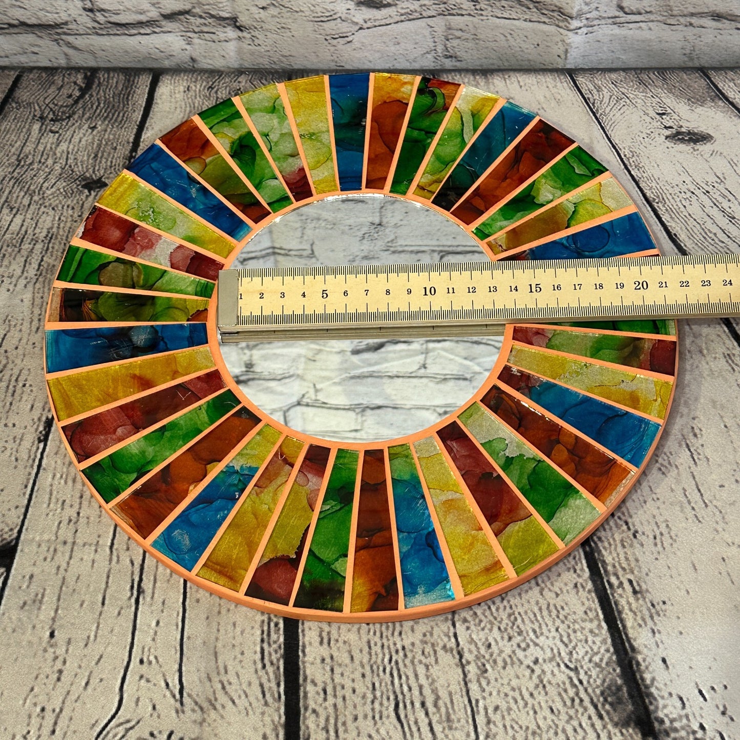 Rainbow Terracotta Line Mosaic Tile Wall Mirror 30cm x 30cm 12 Inches Handmade