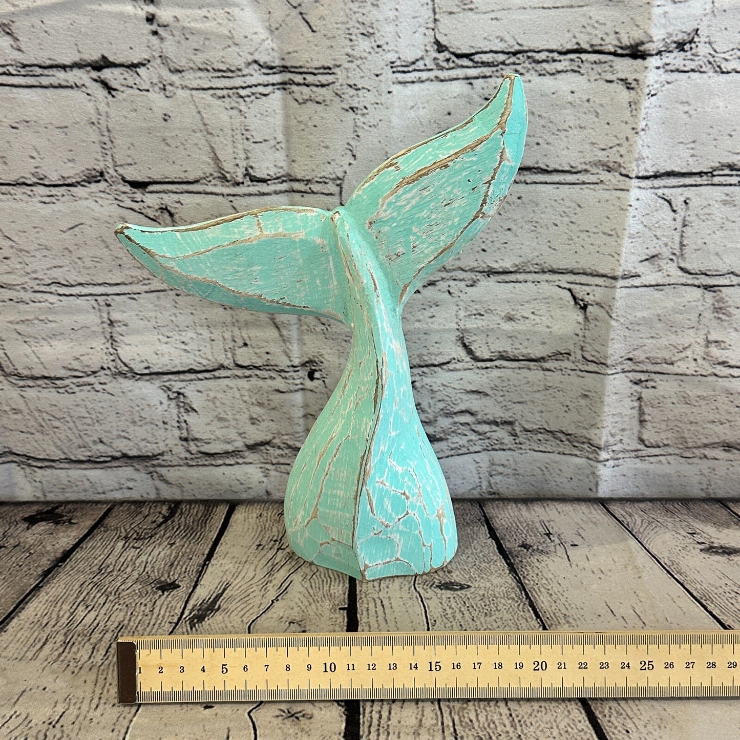 25cm x 22cm Whale Tail Green Fish Wood Coastal Ocean Bathroom Decoration