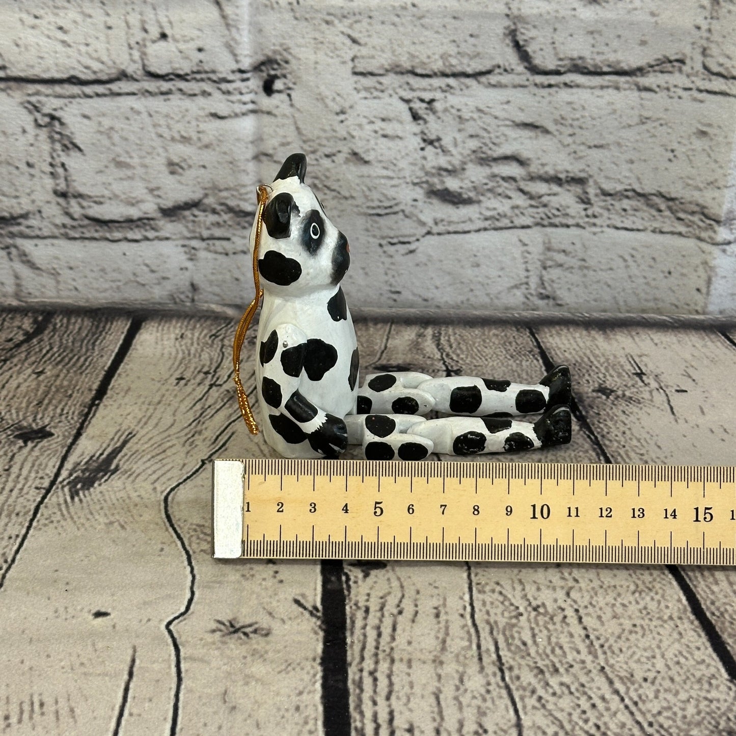 10cm Dotted Panda Sitting Animal, Wooden Shelf Ornament Handmade and Fairtrade