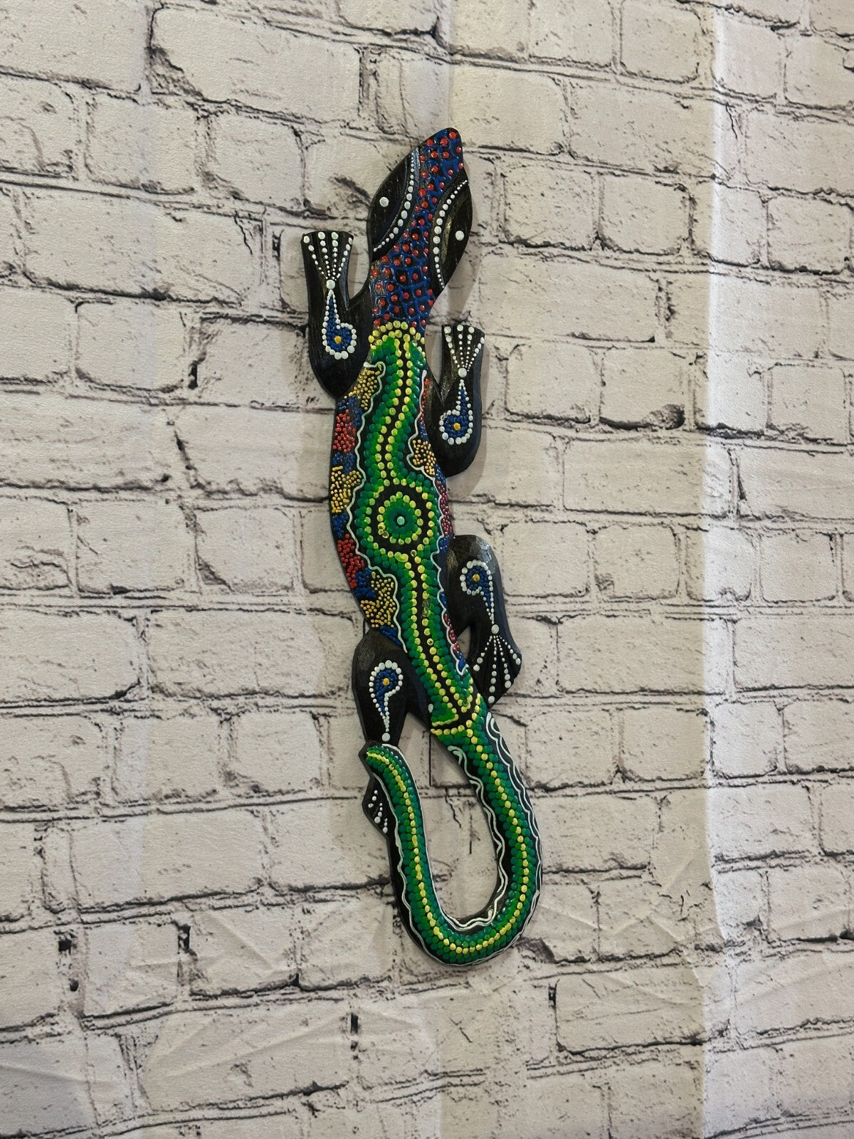 50cm Gecko Carved Wooden Dot Painted Ethnic Tribal Tiki Wall Handmade No 2