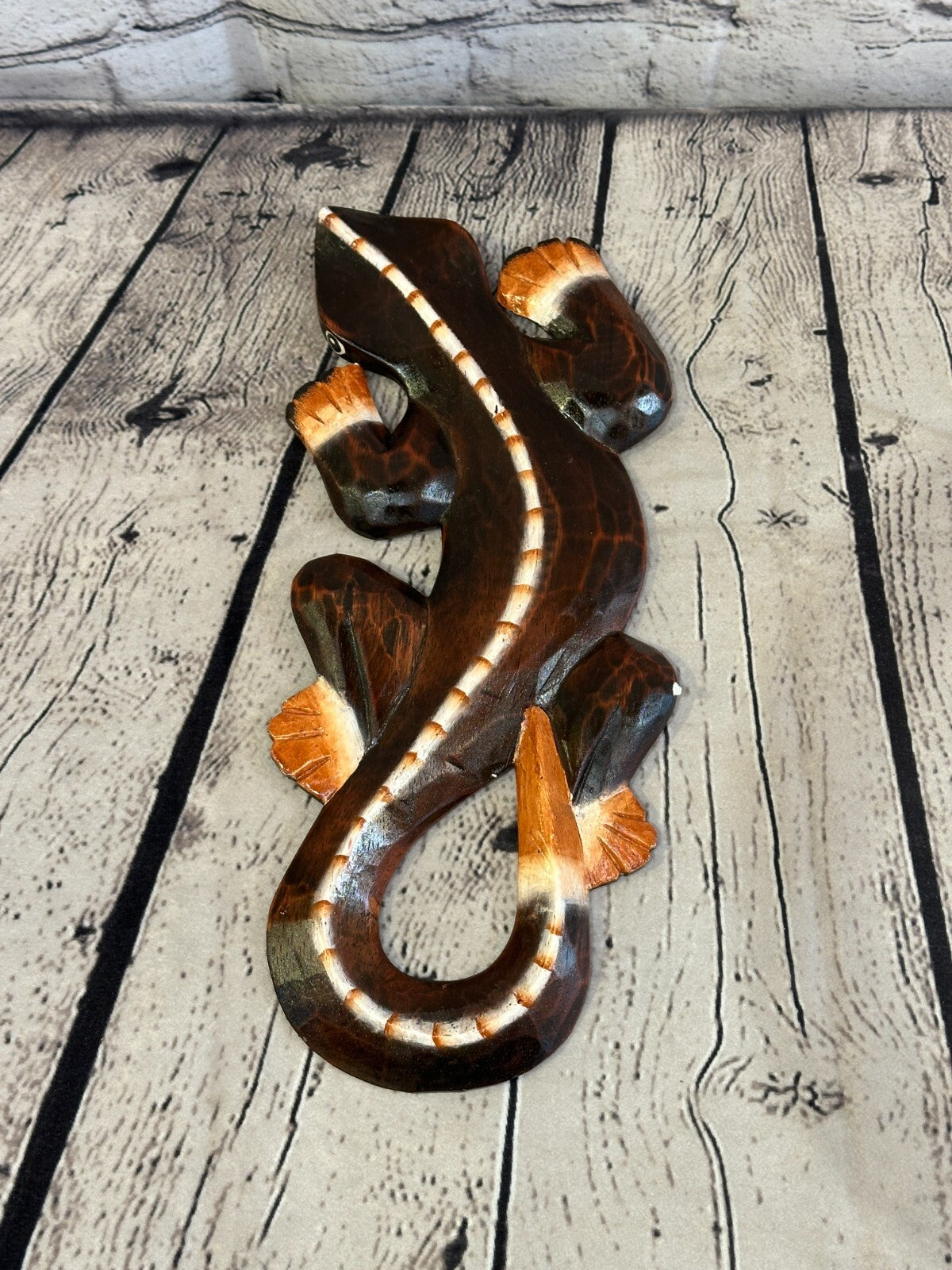 30cm Gecko Lizard Brown Wood Wall Hanging Wooden Ornaments Wood Carving