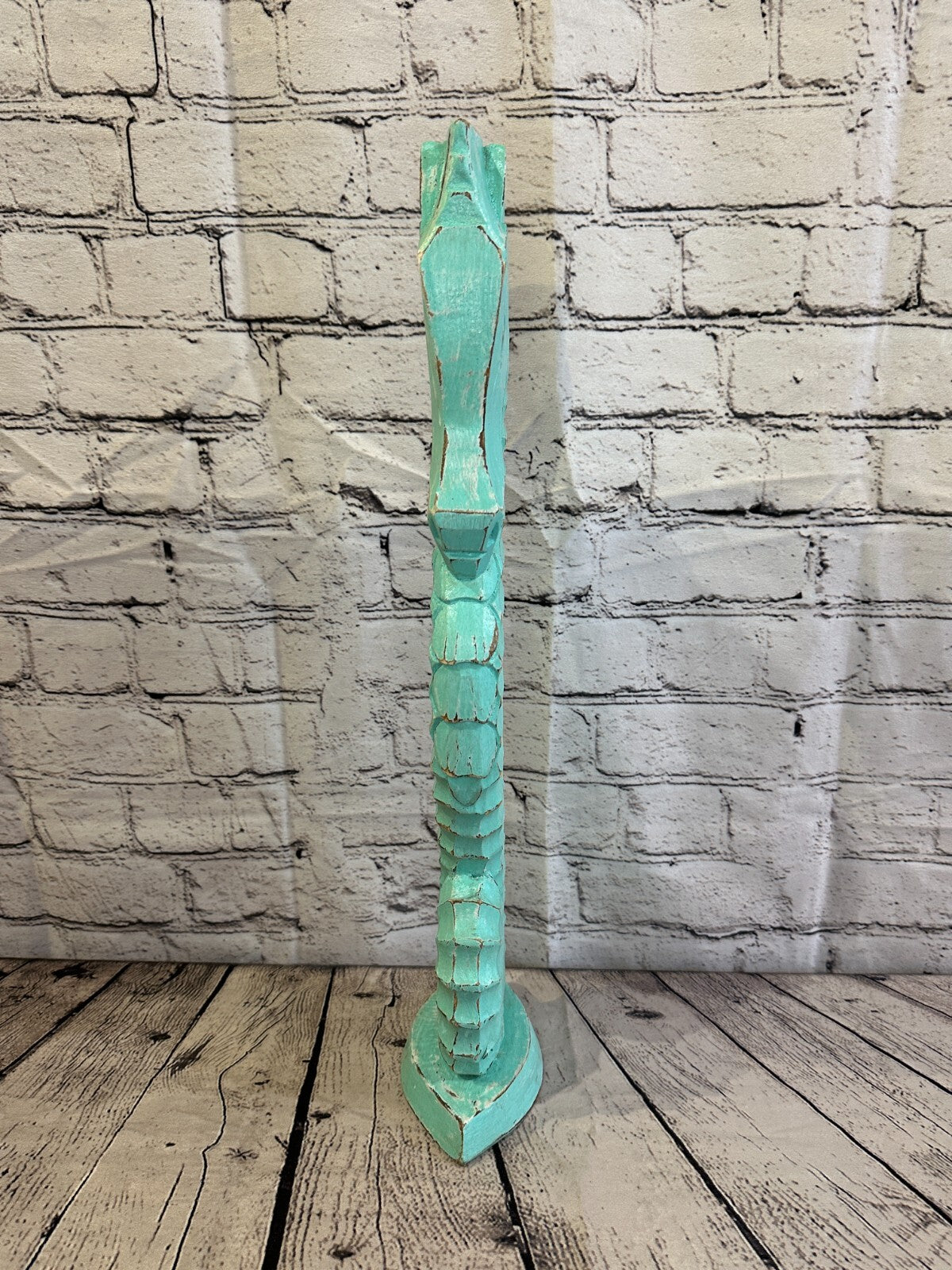 50cm Green Plain Wooden Shabby Seahorse Statue Ornament Fair Trade Handcarved