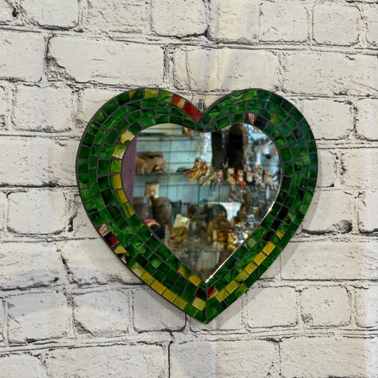 Green Heart Shape Mosaic Tile Wall Mirror 28cm x 25cm 10 Inches Handmade New