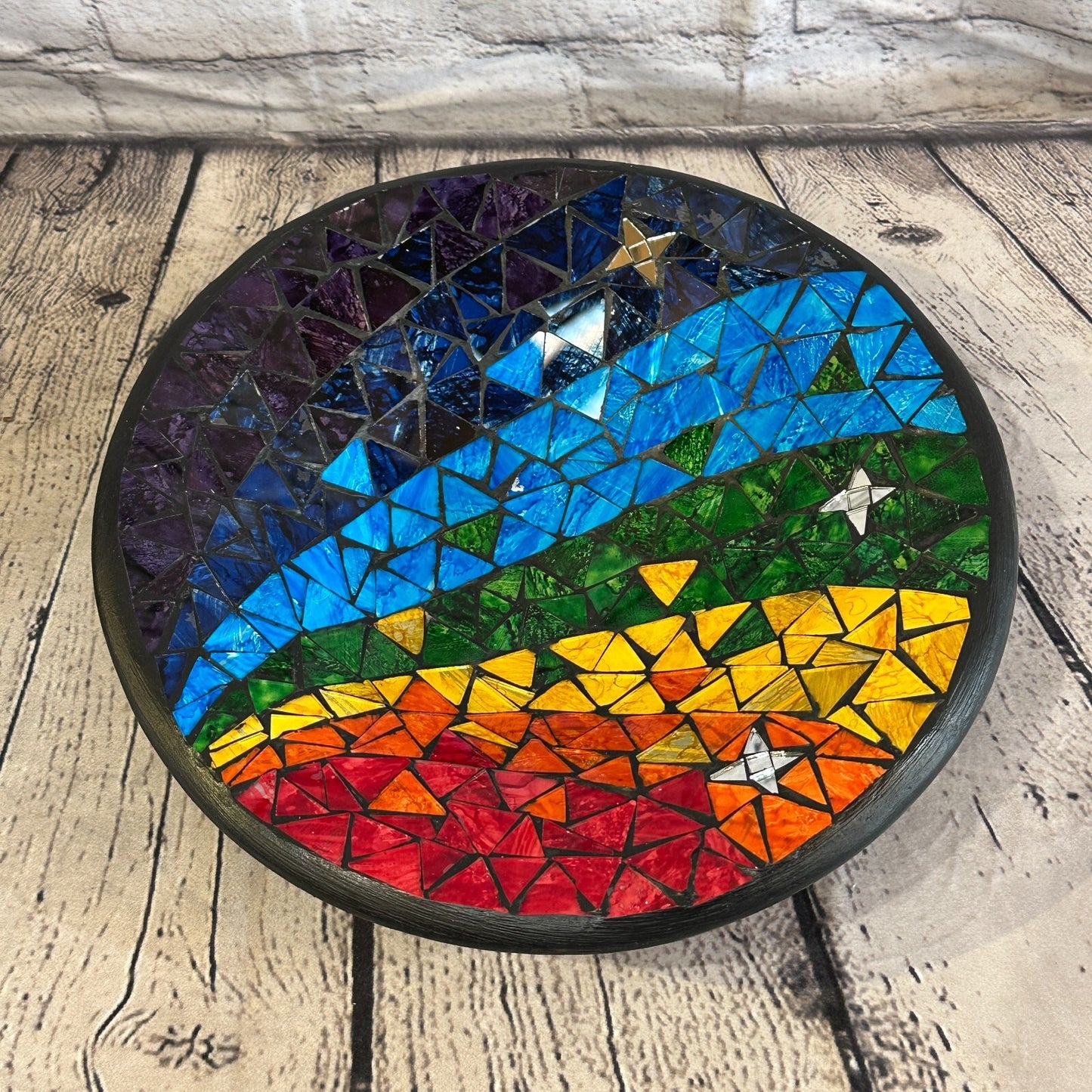 28cm Rainbow Stars Round Mosaic Handmade Ceramic Glass Tile Bowl Fruit