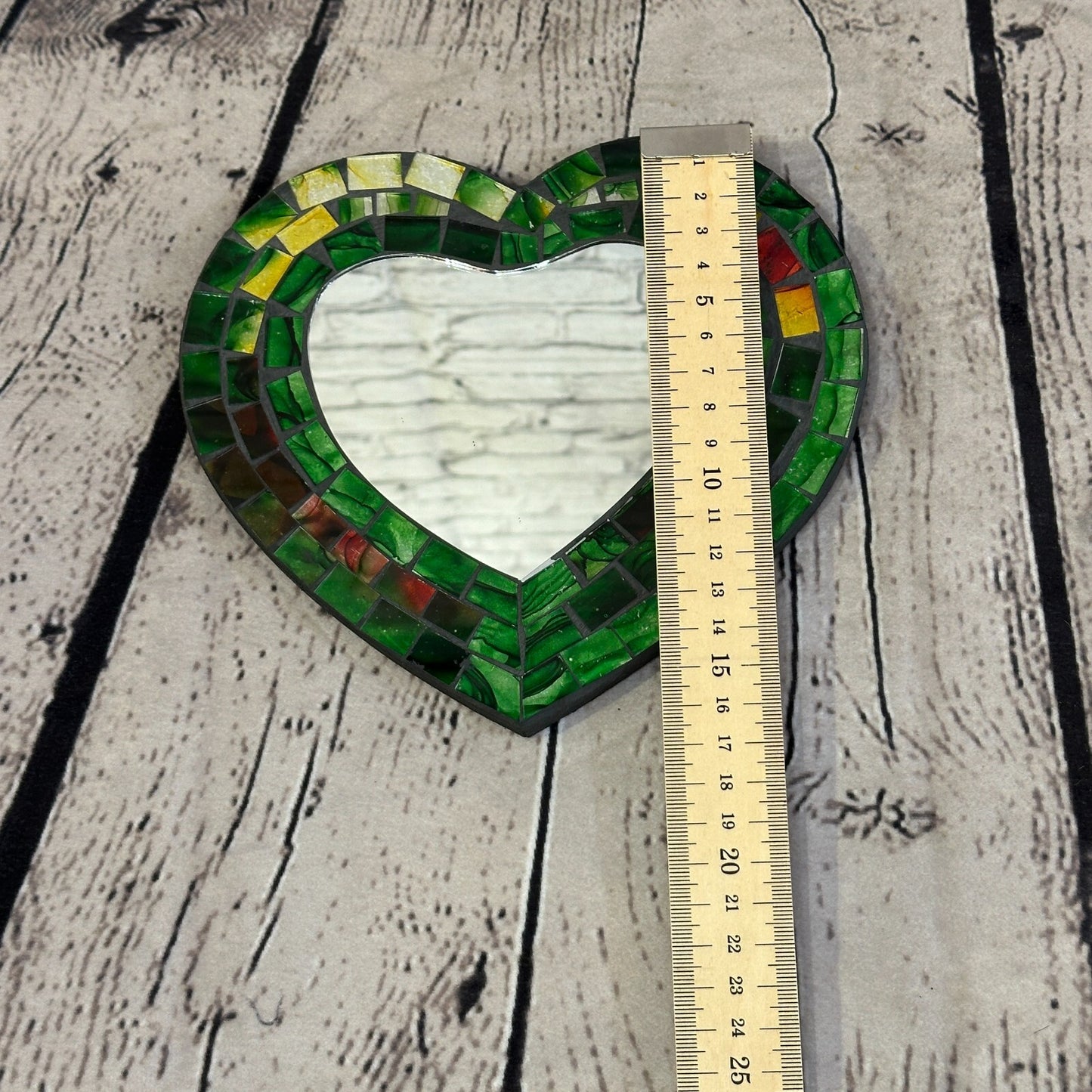 Green Heart Shape Mosaic Tile Wall Mirror 20cm x 15cm 8 Inches Handmade New