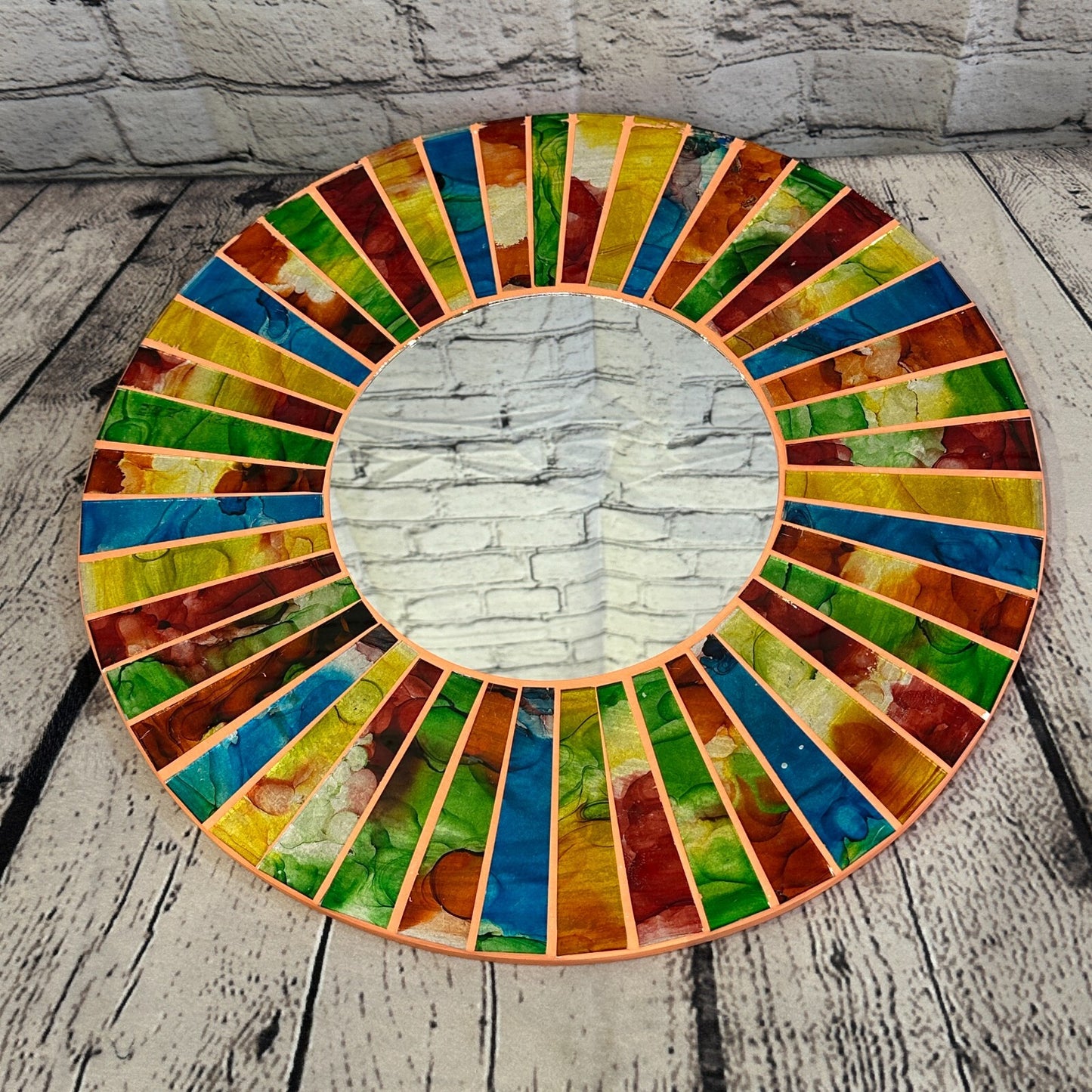 Rainbow Terracotta Line Mosaic Tile Wall Mirror 40cm x 40cm 16 Inches Handmade