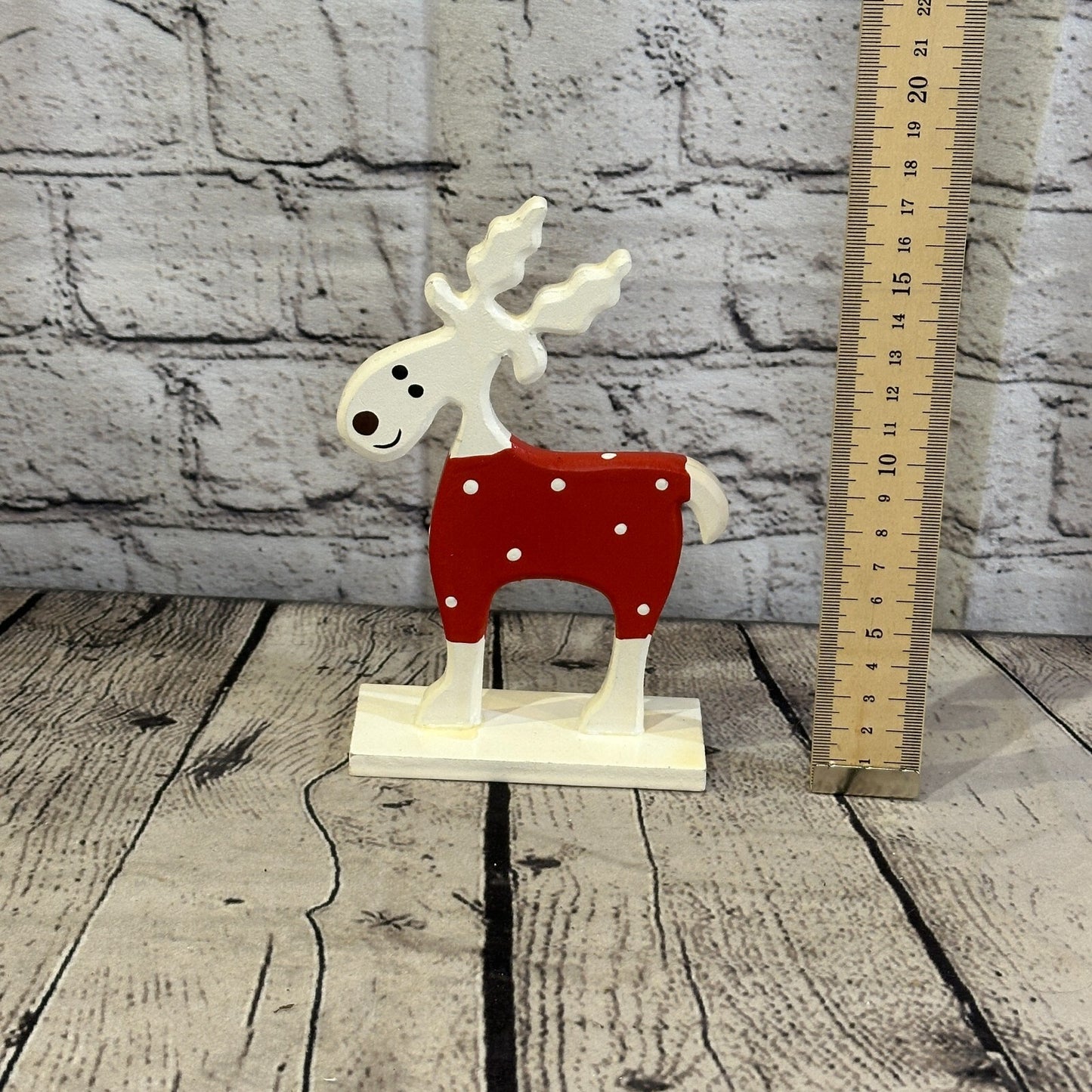 18cm x 10cm Red Handcrafted Wood Reindeer Xmas Christmas Ornament Antlers