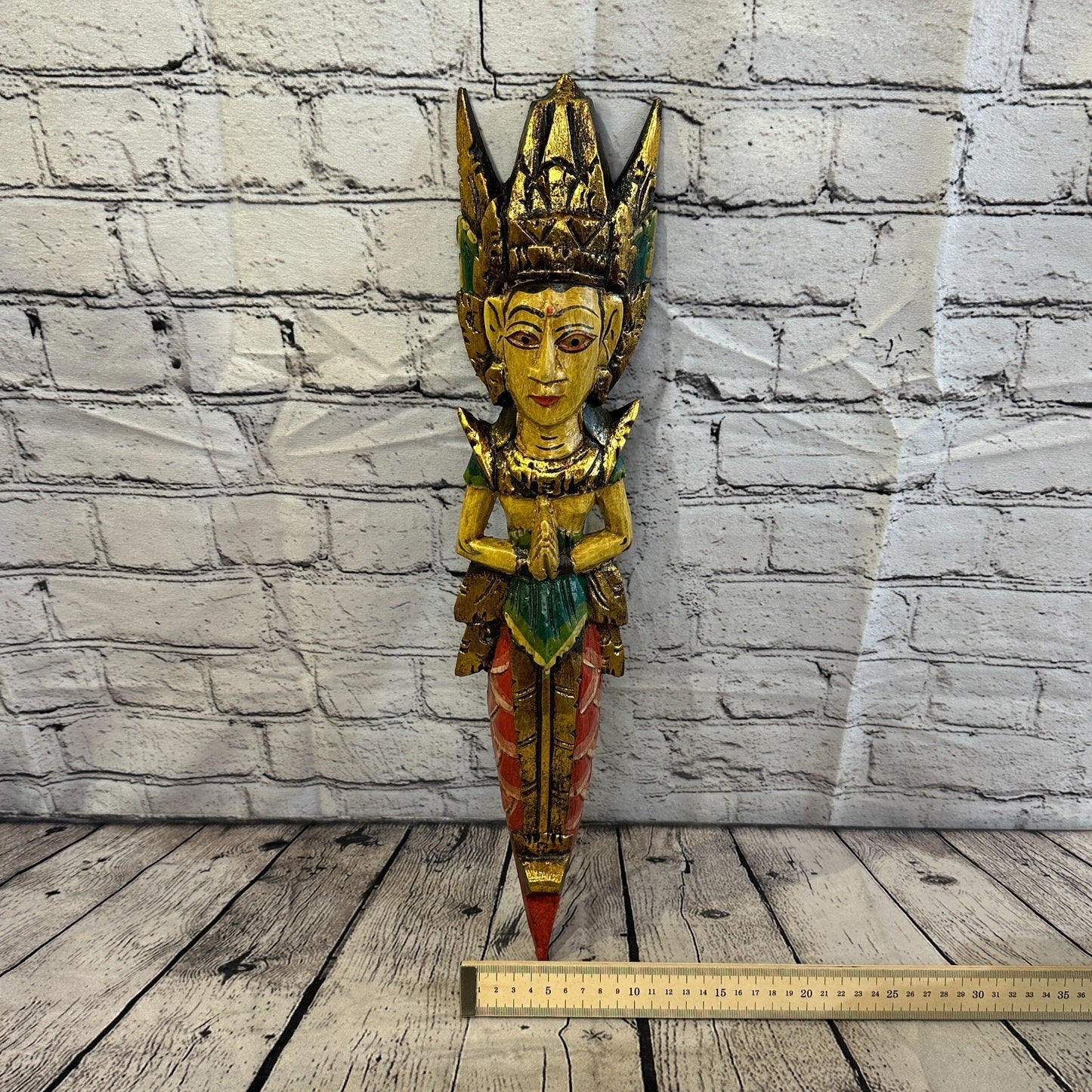 Old Antique Colour Sita Dewi Bali Rice Goddess Wings Mermaid Wood 50cm Pair