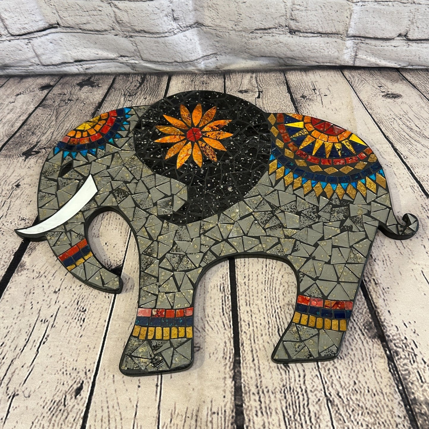 Grey Elephant Mosaic Tile Wall Mirror 45cm x 35cm 18 Inches Handmade