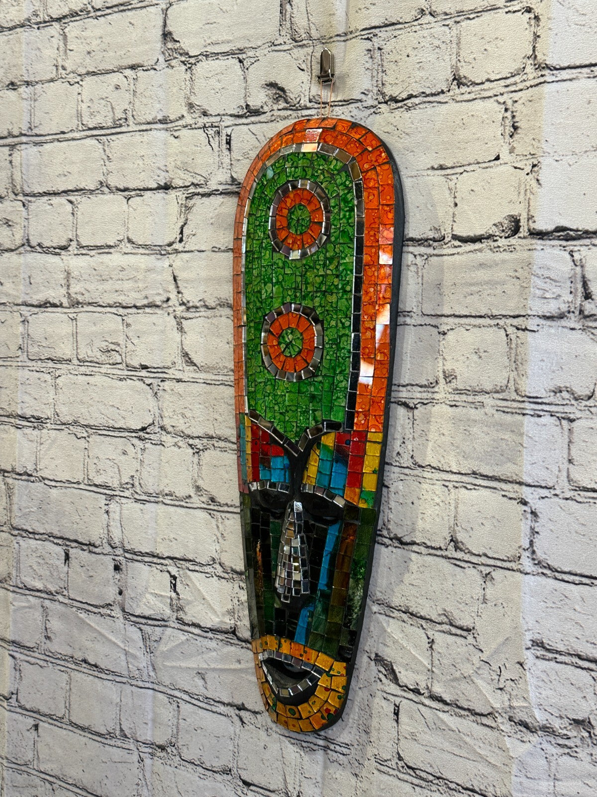 50cm Mosaic Mirror Mask Carved Painted Ethnic Tribal Wall Art Handmade Design 3
