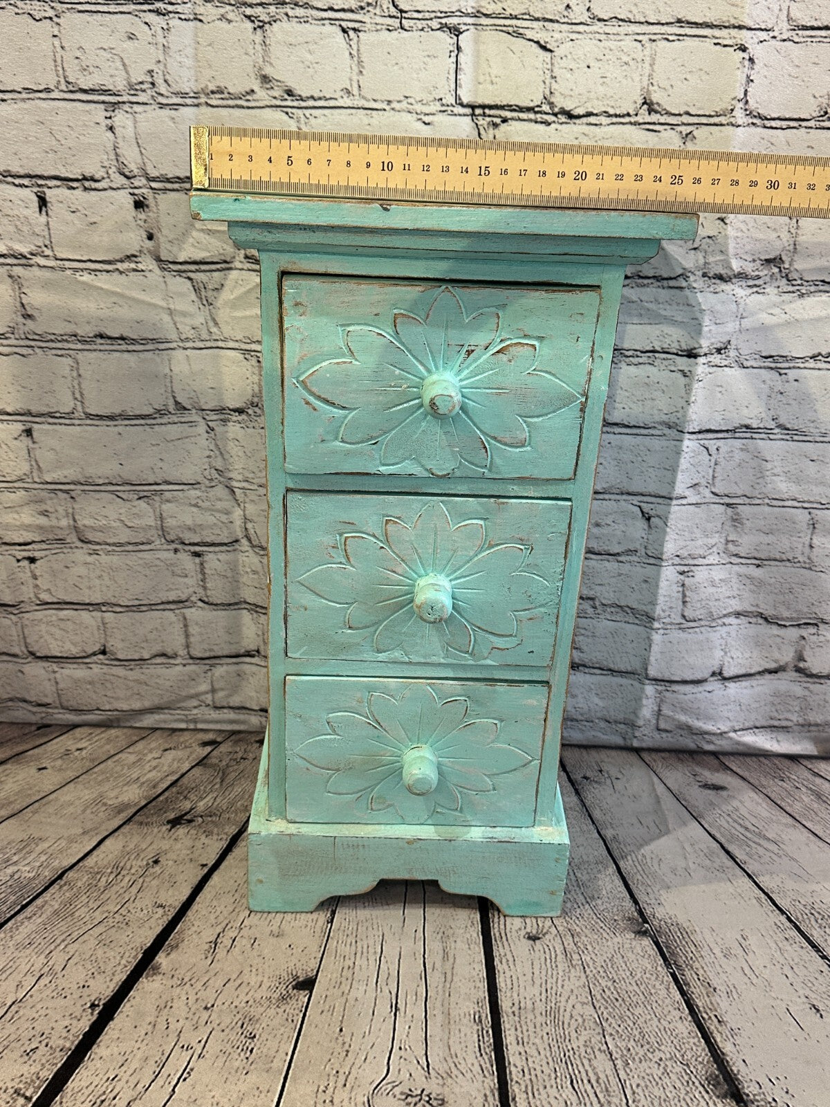 60cm x 25cm Blue 3 Draw Wooden Side Cabinet Living Hallway Storage Furniture