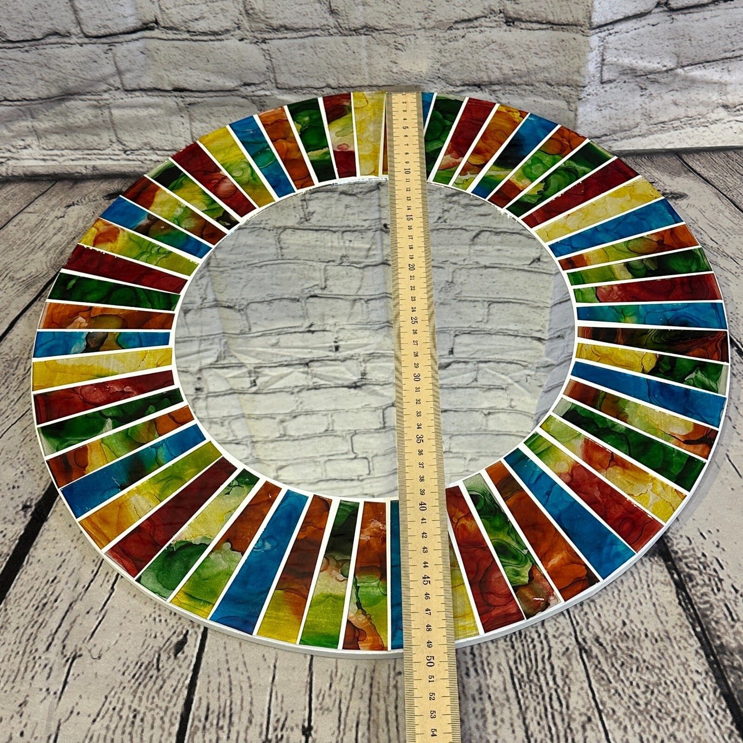 Rainbow White Line Mosaic Tile Wall Mirror 50cm x 50cm 20 Inches Handmade New