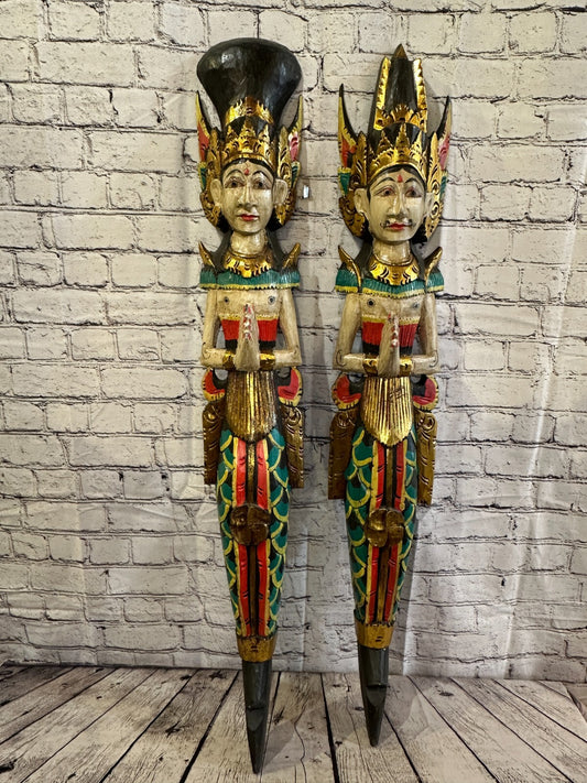 Plain Antique Colour Sita Dewi Bali Rice Goddess Wings Mermaid Wood 100cm Pair