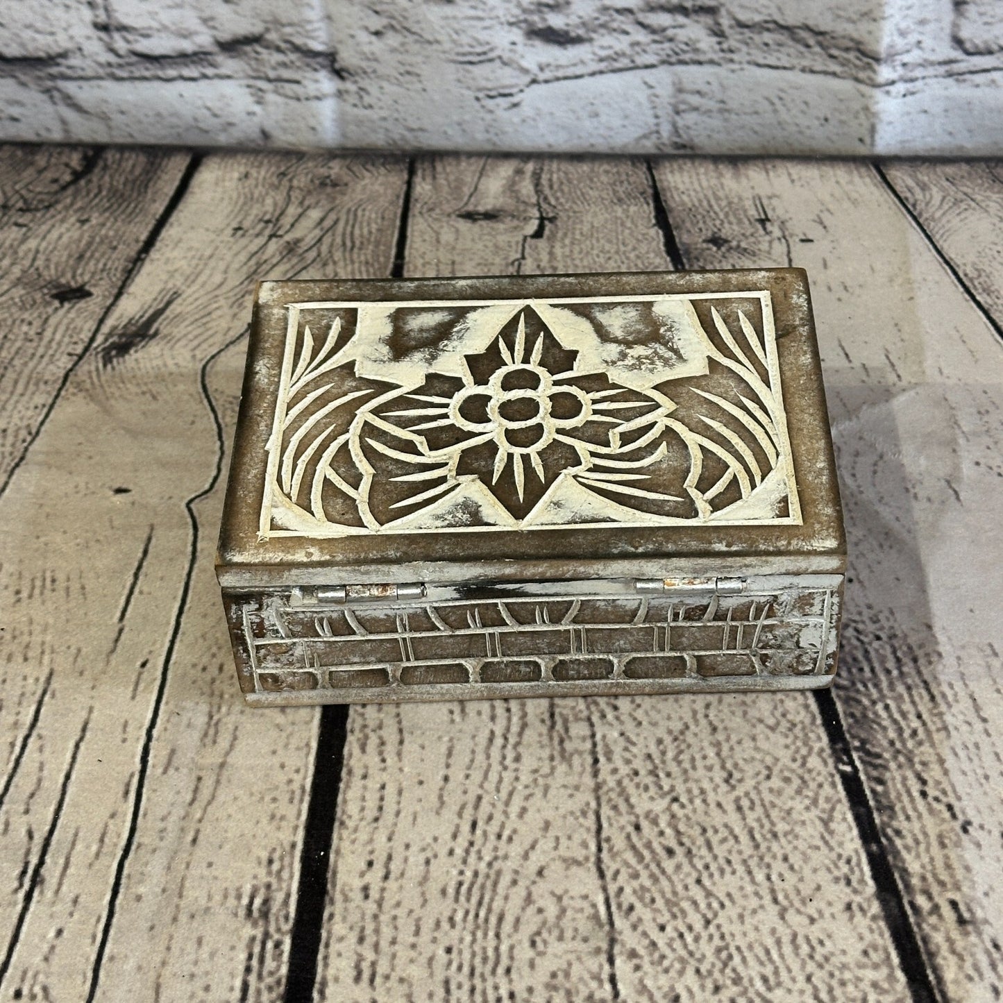 Brown Flower MDF Box Lotus 14cm x 10cm x 6cm Wooden Box Trinket Handmade