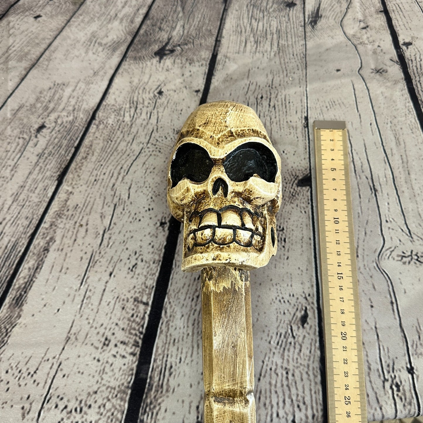 Skull Head Bald Plain 100cm Tribal Walking Stick Cane Hand Carved Light Wood