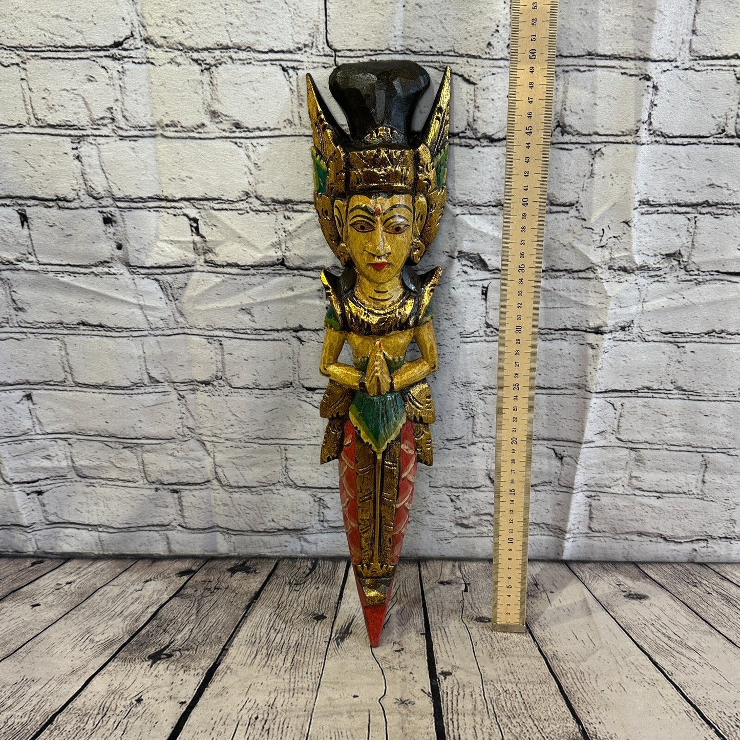 Old Antique Colour Sita Dewi Bali Rice Goddess Wings Mermaid Wood 50cm Pair