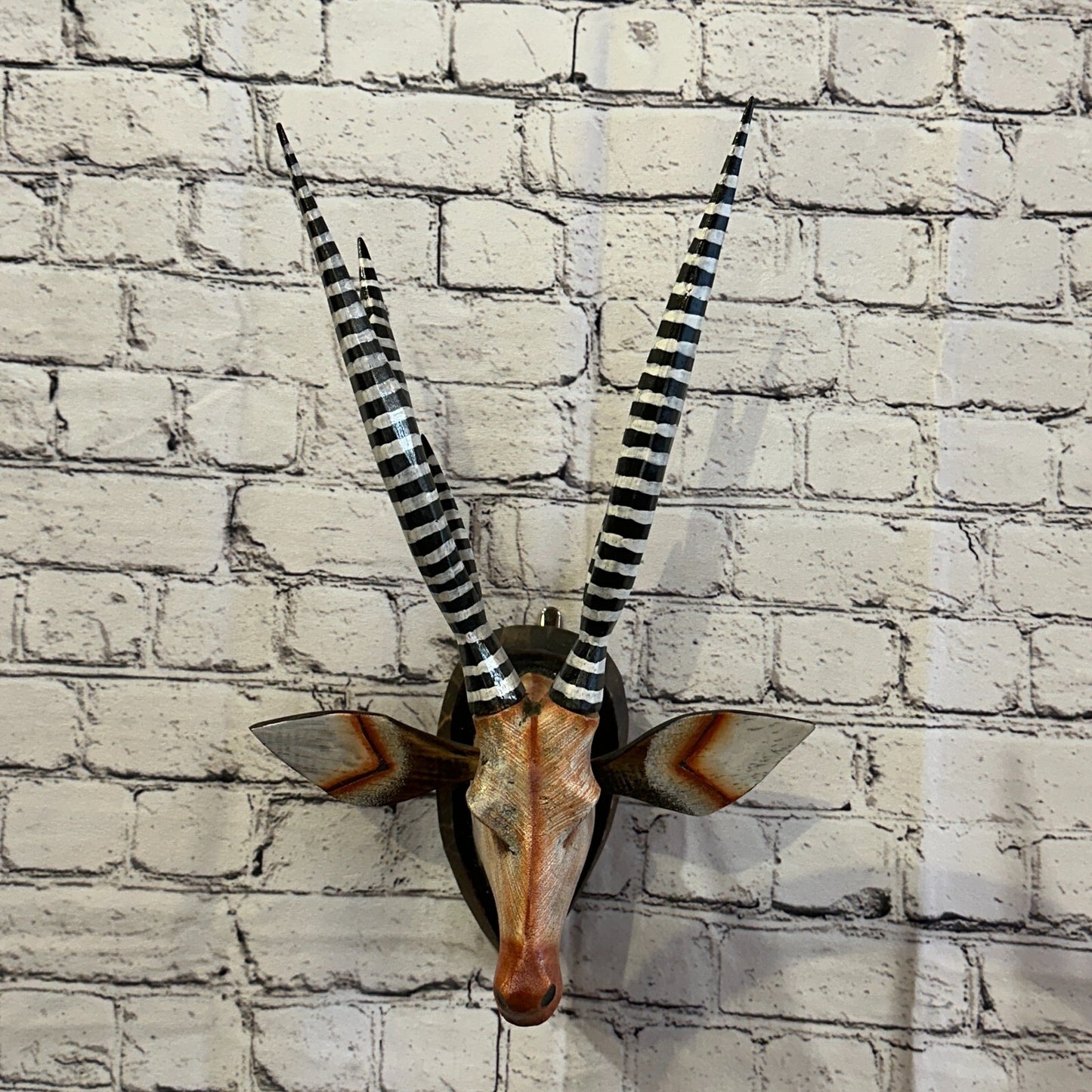 45cm x 25cm Brown Painted Wood Antelope Head Wall Mounted Art Large Shabby