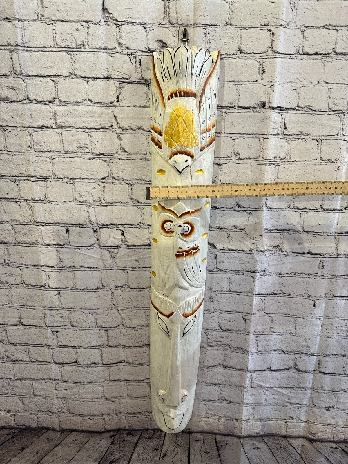 100cm White Owl Hand Carved Fair Trade Wooden Animal Wall Art Wall Hang Mask