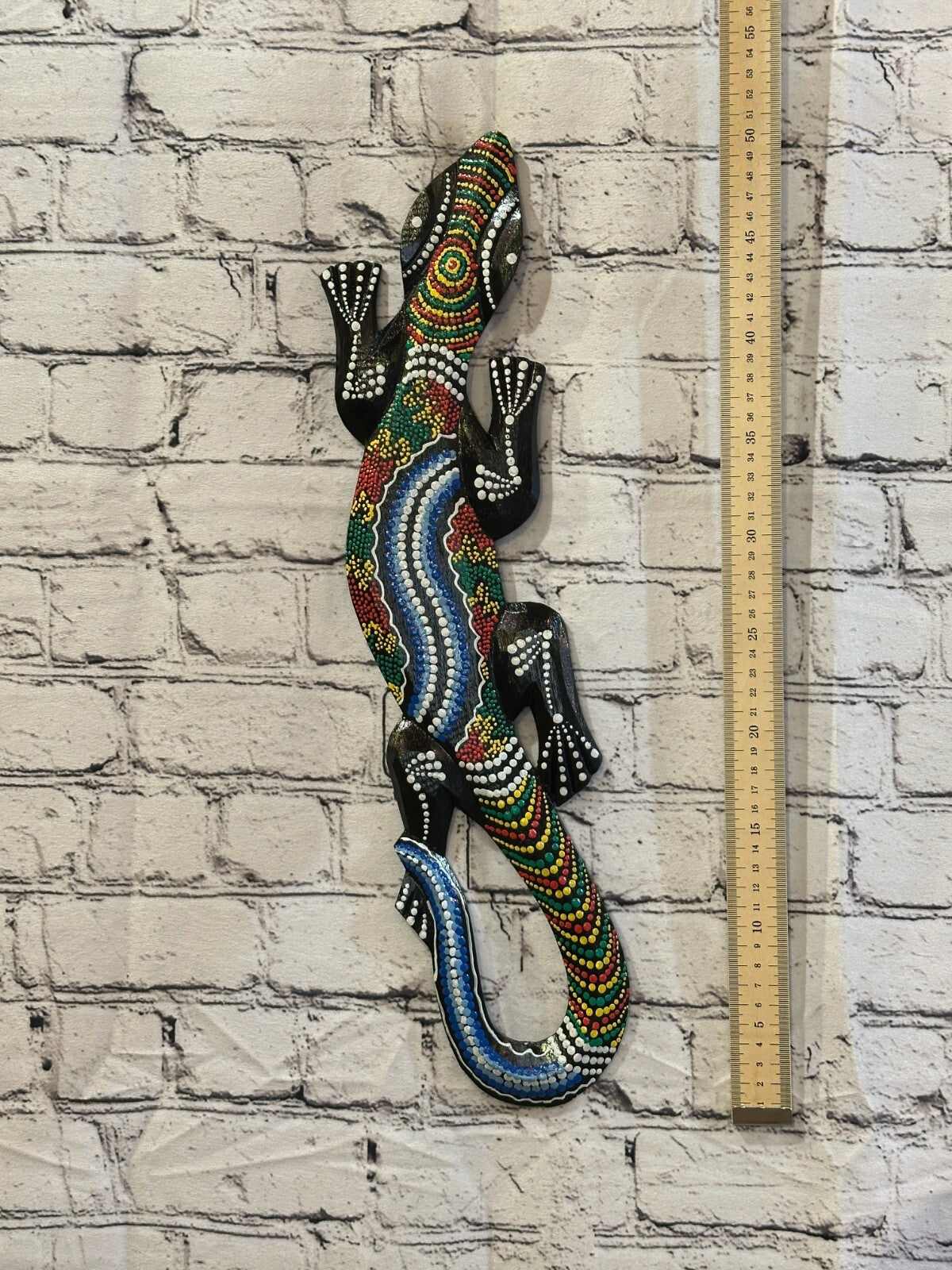 50cm Gecko Carved Wooden Dot Painted Ethnic Tribal Tiki Wall Handmade No 1