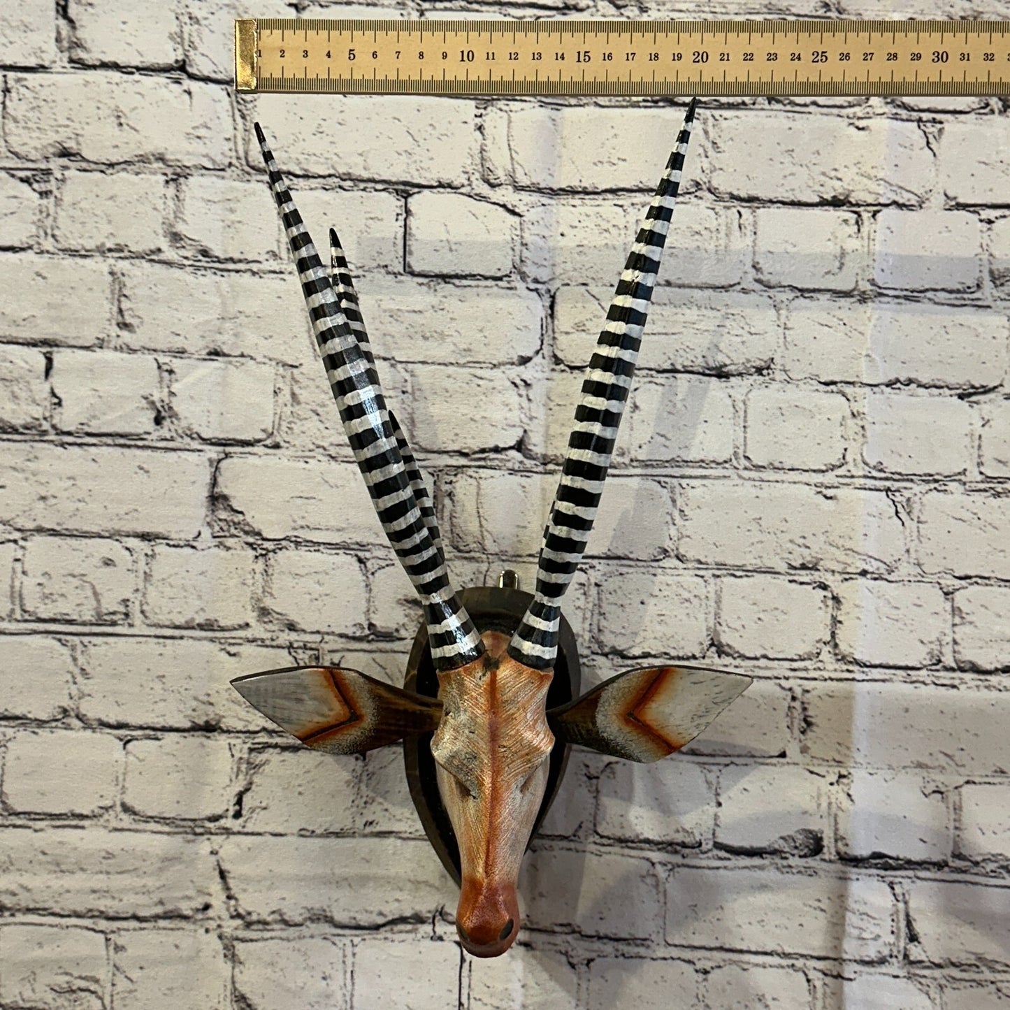 45cm x 25cm Brown Painted Wood Antelope Head Wall Mounted Art Large Shabby