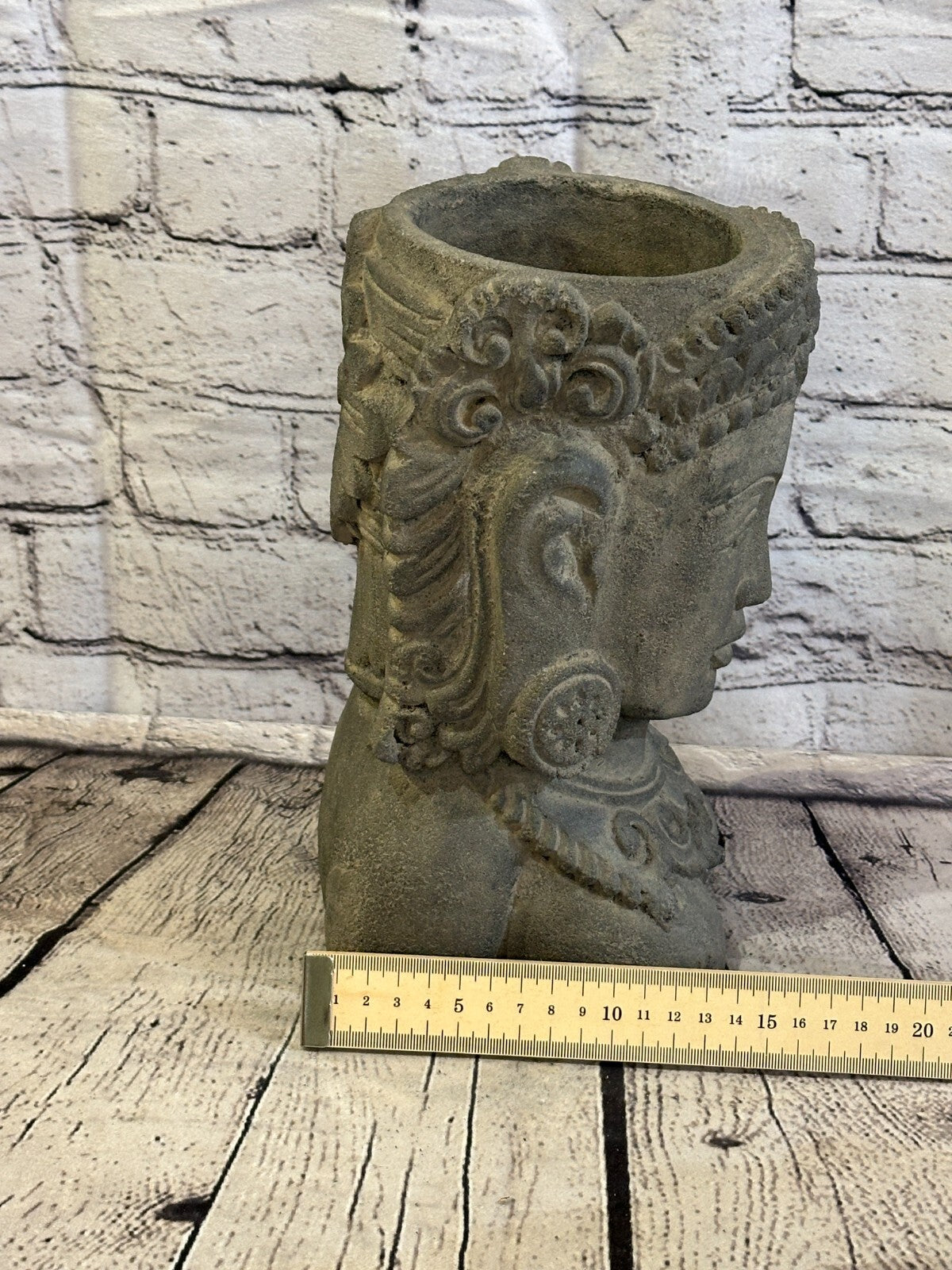 Thai Buddha Head Stone Garden Pot 25cm x 15cm Ornament Indoor Statue Hindu