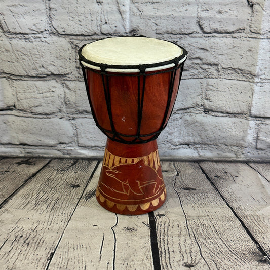 20cm Carved Wooden Djembe Bongo Painted African Influenced Drum High Handmade