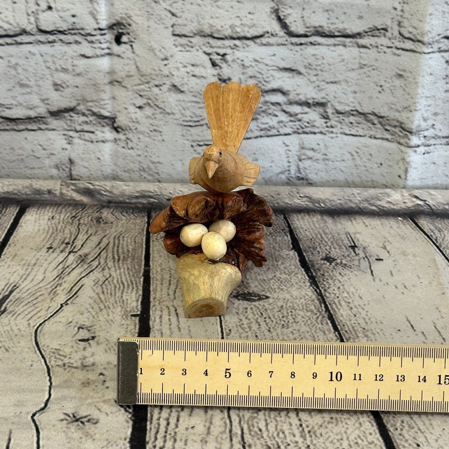 10cm Single Bird Nest Mushroom Parasite Ornament Natural Carving Fairtrade Wood