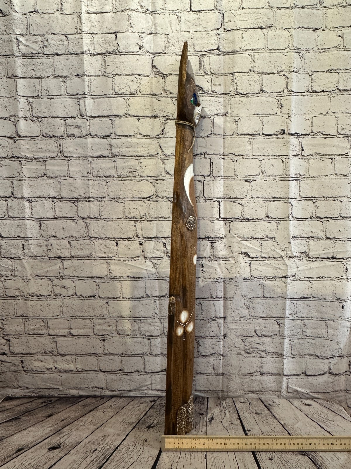 100cm Brown Swirl Flower Wooden Shabby Cat Statue Ornament Fair Trade Handcarved